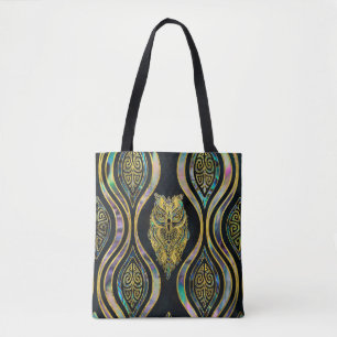 Gold Tribal Owl op Boho Abalone Pattern Draagtas