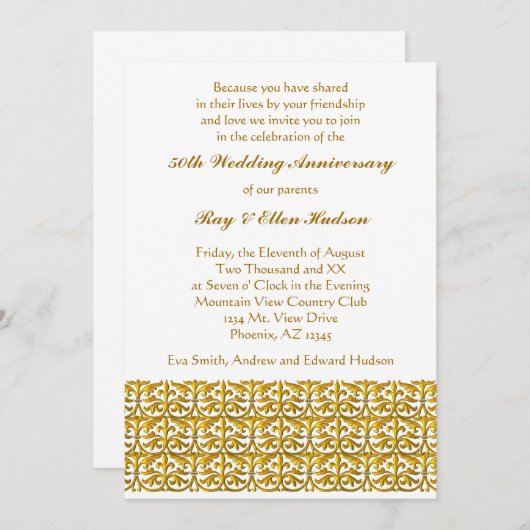 Gold Trim 50e anniversaire Mariage Invitations (Devant / Derrière)