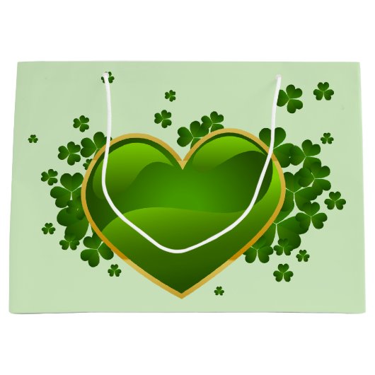 Gold-trimmed Green Heart met Shamrocks Groot Cadeauzakje (Voorkant)
