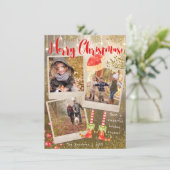 Gold Triple Photo Collage kerstfeestdag Feestdagenkaart (Staand voorkant)