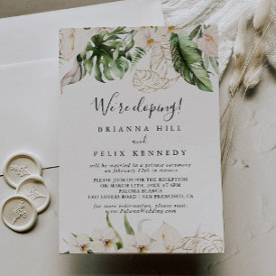 Gold Tropical Foliage Floral Elopement Reception Kaart