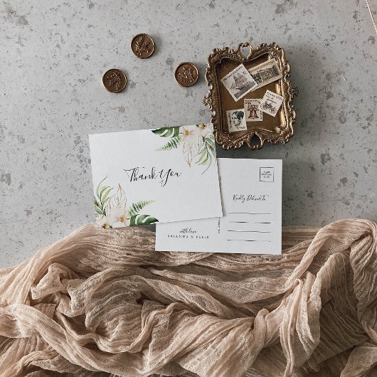 Gold Tropical Foliage Floral Merci Carte postale