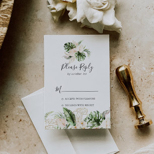 Gold Tropical Foliage Floral RSVP Kaartje