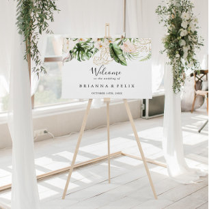 Gold Tropical Foliage Floral Wedal Welcome Sign Poster