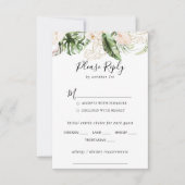 Gold Tropical Foliage Mariage Menu Choix RSVP (Devant)