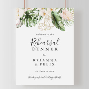 Gold Tropical Foliage Rehearings Dinner Welcome Poster