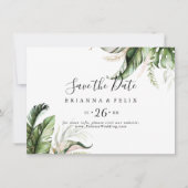 Gold Tropical Greenery Horizontal Wedding Save The Date (Voorkant)
