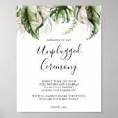Gold Tropical Greenery Unplugged Ceremony Sign Poster (Voorkant)