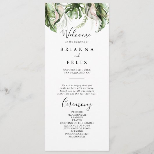Gold Tropical Greenery Wedding Programme (Devant)