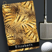 Gold Tropical Leaves Personalized Golfhanddoek