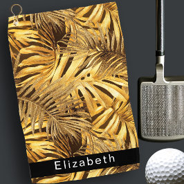 Gold Tropical Leaves Personalized Golfhanddoek