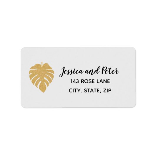 Gold Tropical Monstera Leaf Return Label (Voorkant)