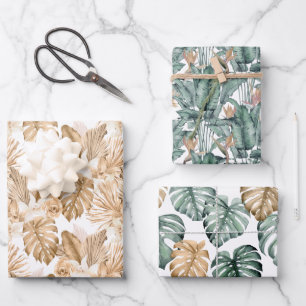 Gold Tropical Monstera Palms Inpakpapier Vel