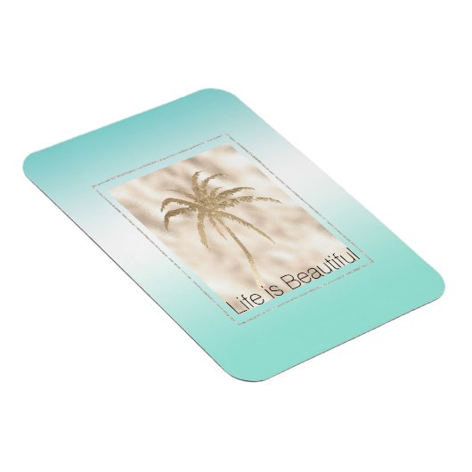Gold Tropical Palm Tree Mint Aqua Ombre Magneet (Rechterzijde)