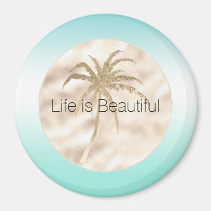 Gold Tropical Palm Tree Mint Aqua Ombre Magneet