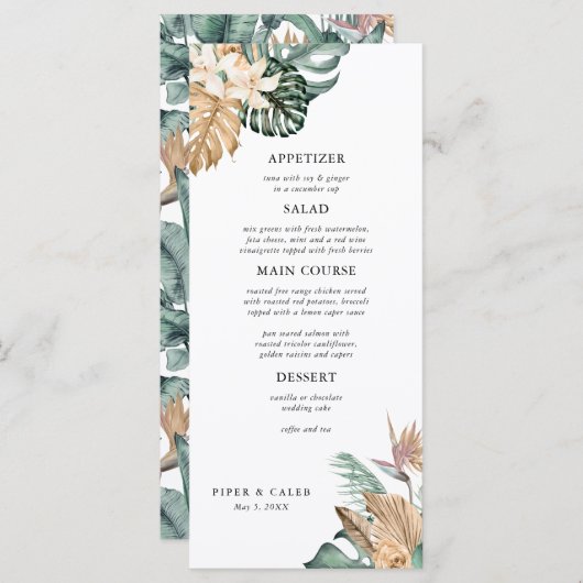 Gold Tropical Pampas Wedding Menu (Voorkant / Achterkant)