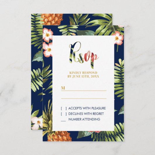 Gold Tropical Summer Wedding RSVP Insert Kaart (Voorkant / Achterkant)