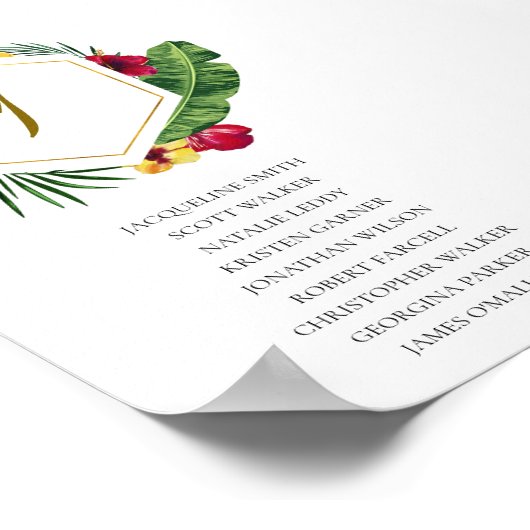 Gold Tropical Wedding Seating Chart Poster (Hoek)