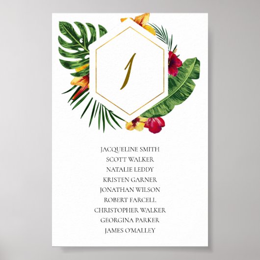 Gold Tropical Wedding Seating Chart Poster (Voorkant)