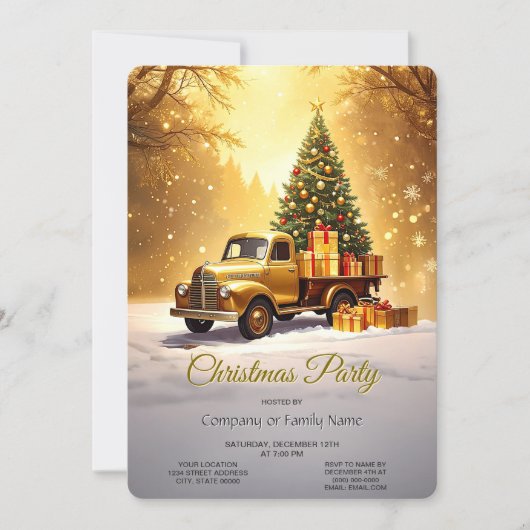 Gold Truck Christmas Tree Holiday Party Invitation (Devant)