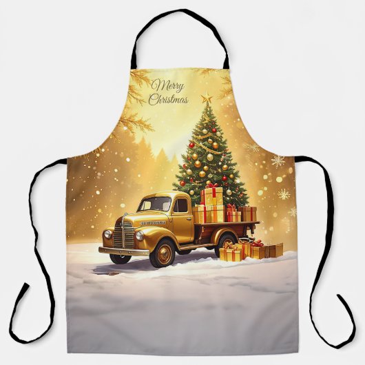 Gold Truck Kerstboom Vakantie Schort (Voorkant)