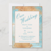 Gold Turquoise Abstract Script Wedding Kaart (Voorkant)