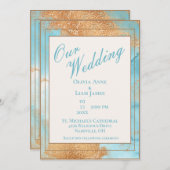 Gold Turquoise Abstract Script Wedding Kaart (Voorkant / Achterkant)