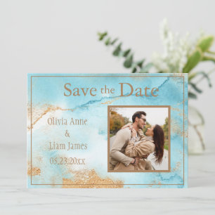 Gold Turquoise Abstracte foto Modern Save The Date