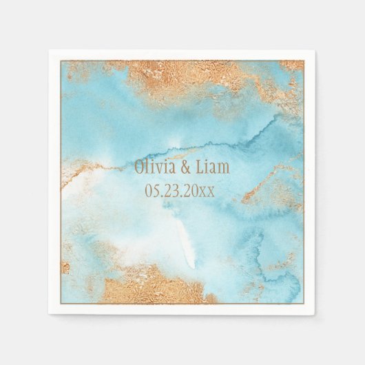 Gold Turquoise Abstracte naam Modern Wedding Servet (Voorkant)