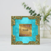 Gold Turquoise Anniversaire Invitations (Debout devant)