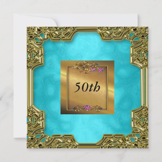 Gold Turquoise Anniversaire Invitations (Devant)