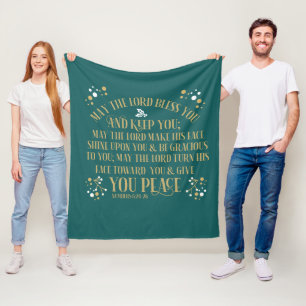 Gold Turquoise Blessing Numbers Scripting Prayer Fleece Deken