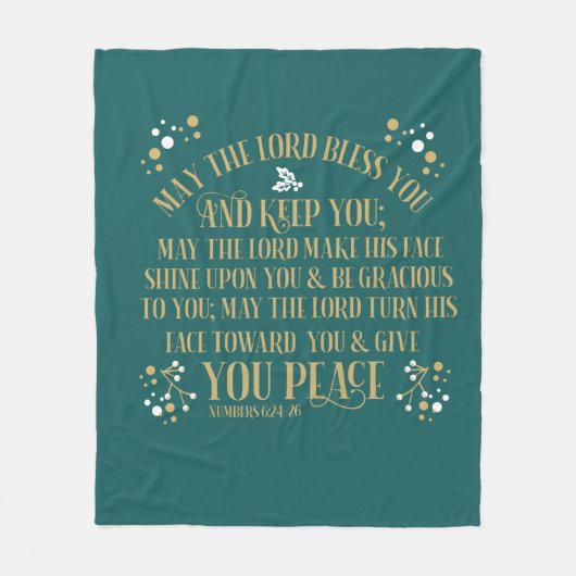 Gold Turquoise Blessing Numbers Scripting Prayer  Fleece Deken (Voorkant)