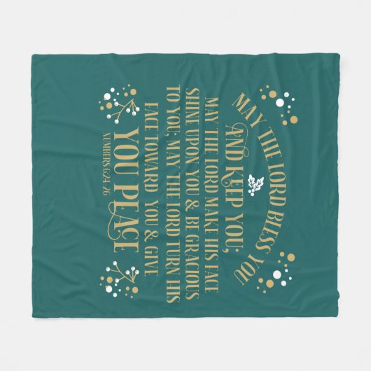 Gold Turquoise Blessing Numbers Scripting Prayer  Fleece Deken (Voorkant (Horizontaal))