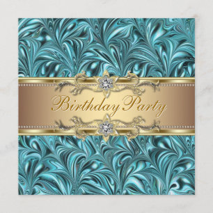 Gold Turquoise Blue Anniversaire Invitations