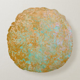 Gold & Turquoise Blue Patina Alcohol Ink Abstract Rond Kussen