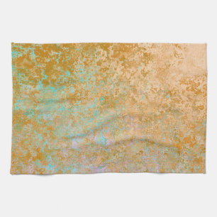 Gold & Turquoise Blue Patina Alcohol Ink Abstract Theedoek