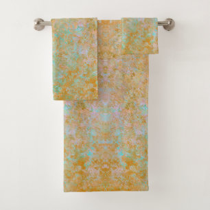 Gold & Turquoise Blue Patina Encre d'alcool Abstra