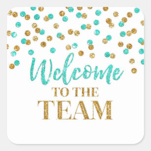 Gold Turquoise Confetti Welkom bij Team Vierkante Sticker