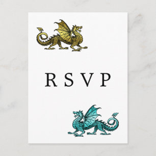 Gold Turquoise Dragon Wedding Carte Postale RSVP