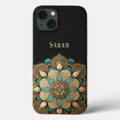 Gold Turquoise Lotus Flower Black Case-Mate iPhone Case (Achterkant)