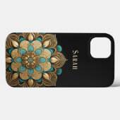 Gold Turquoise Lotus Flower Black Case-Mate iPhone Case (Achterkant (horizontaal))