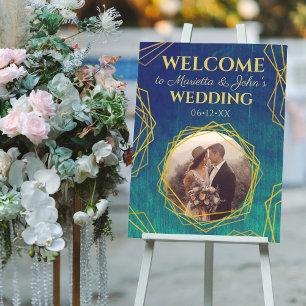 Gold Turquoise Rustic Crystal Wedding Welcome Sign Poster