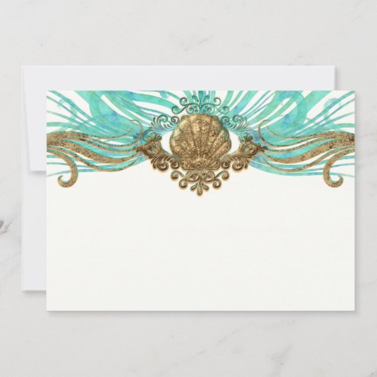 Gold & Turquoise Sea Shell Glam Beach Invitations (Dos)