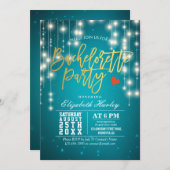 Gold Turquoise String Lights Bachelorette Party Kaart (Voorkant / Achterkant)