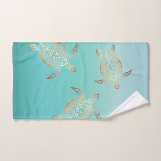 Gold Turquoise Turtles Coastal Maritime Handdoek (Handdoek)