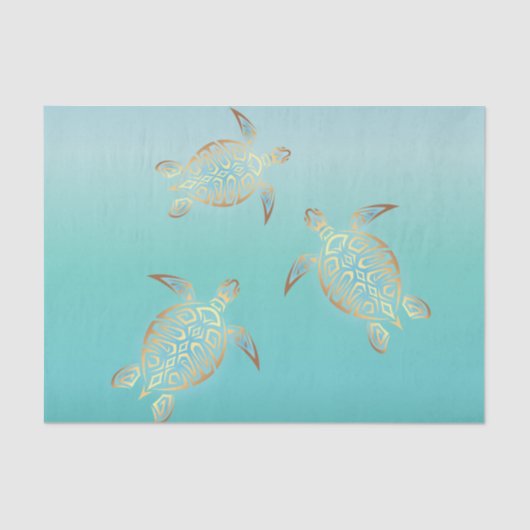 Gold Turquoise Turtles Tissuepapier (Voorkant)
