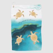 Gold Turtle Blauwgroen Ink Monogram Beach Golfhanddoek (Voorkant)