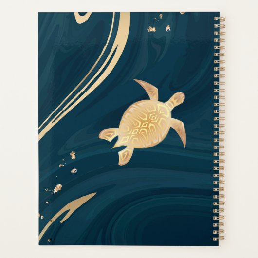 Gold Turtle Dark Blue Marble Ajouter Nom Et Année (Dos)