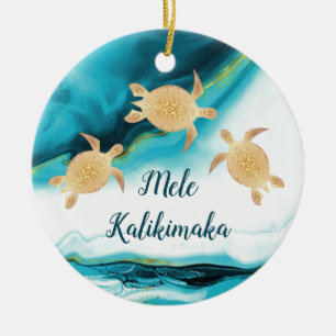 Gold Turtles Mele Kalikimaka Hawaiian Kerstmis Keramisch Ornament